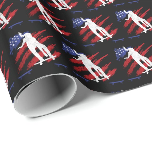 Papel De Regalo Patinaje deportivo femenino con bandera de Estados (Esquina del rollo)