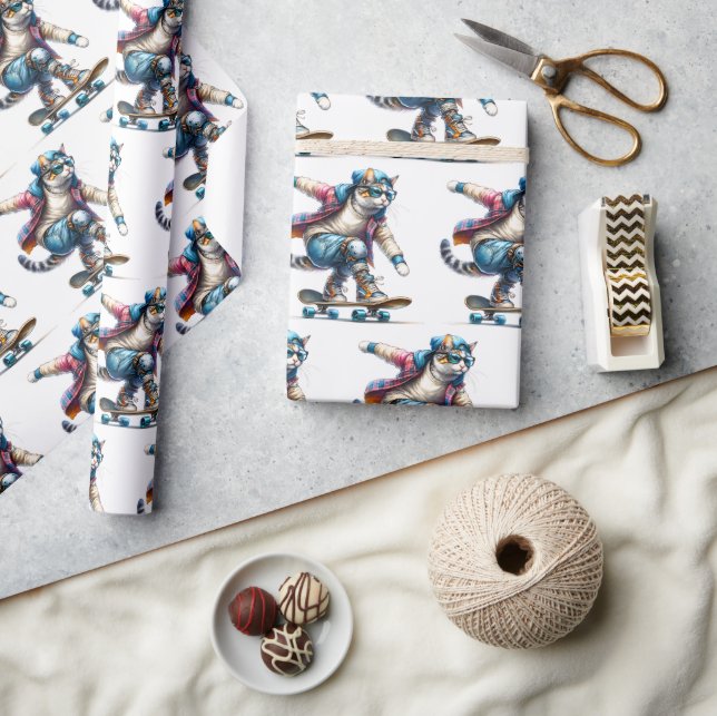 Papel De Regalo Patinaje deportivo para gatos frío (Artesanía)
