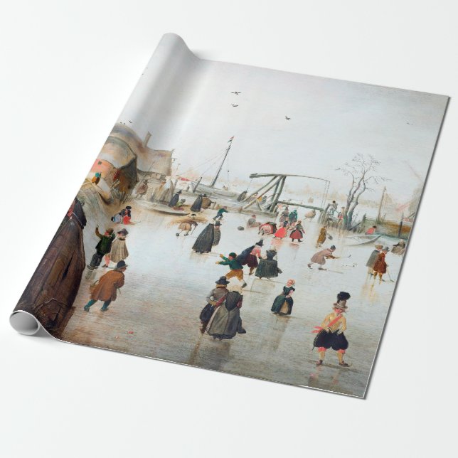 Papel De Regalo Patinaje helado Hendrick Avercamp cerca de una ald (Desenrollado)