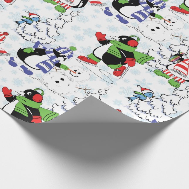 Papel De Regalo Patinaje sobre hielo de pingüino navidad (Esquina)