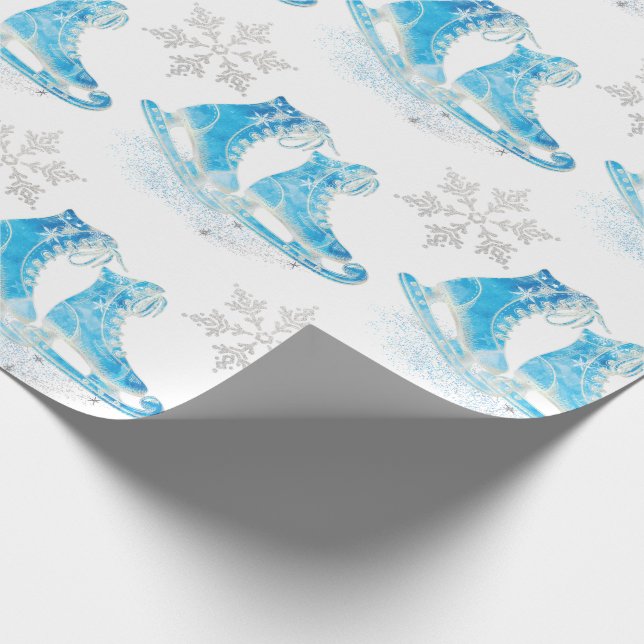 Papel De Regalo Patinaje sobre hielo y copos de nieve (Esquina)