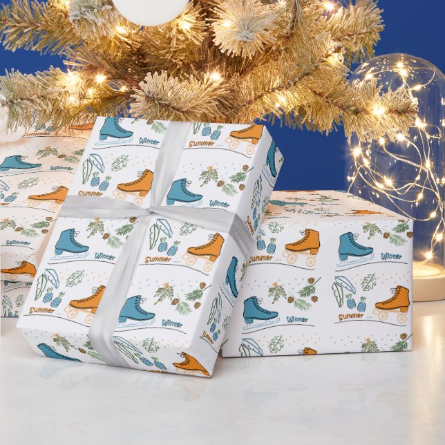 Papel De Regalo Patinando en Navidades (Vacaciones)