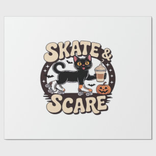 Papel De Regalo Patinar y Asustar – Gato Negro Adorable Patinando 