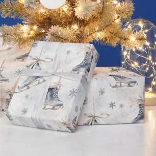 Papel De Regalo Patines de hielo azules copos de nieve Navidad