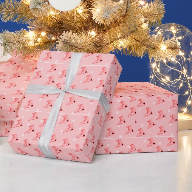 Papel de regalo patines de hielo rosa rubor (Vacaciones)