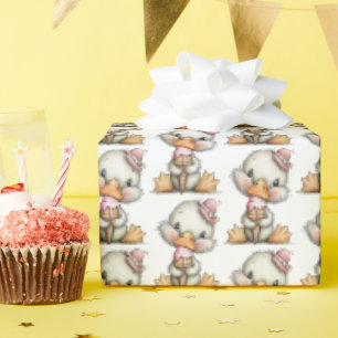 Papel De Regalo Pato Adorable con Fiesta de Helado Rosa