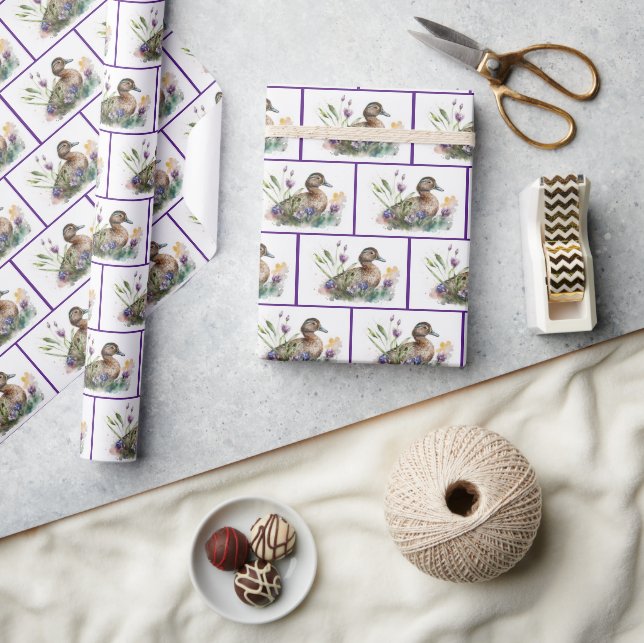 Papel De Regalo Pato De Acuarela En Flores (Artesanía)