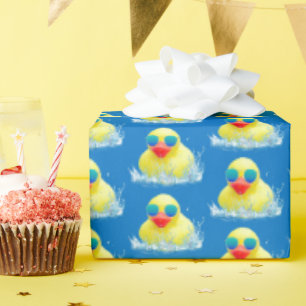 Papel De Regalo Pato de goma amarillo con gafas de sol