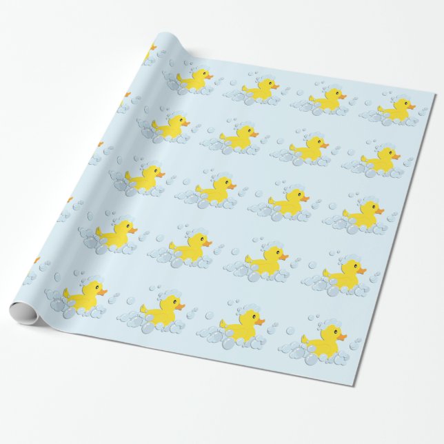 Papel De Regalo Pato en Baby Shower de las burbujas azules (Desenrollado)