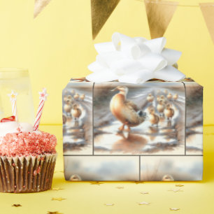 Papel De Regalo Pato madre acuarela con patitos