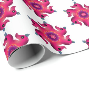 Papel De Regalo Pato Rosa Mandala Floral Lindo Pájaro Decorativo