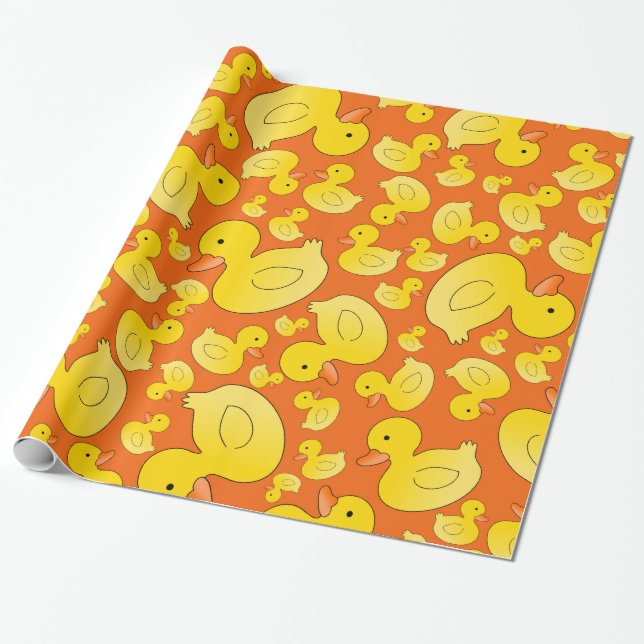 Papel De Regalo Patos de caucho naranja (Desenrollado)