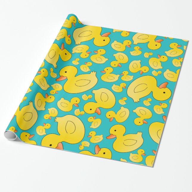 Papel De Regalo Patos lindos del caucho de la turquesa (Desenrollado)