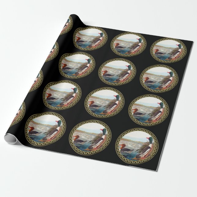 Papel De Regalo Patos mallard americanos en un río nadando (Desenrollado)
