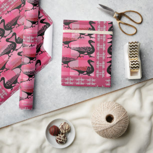 Papel De Regalo Patos Negros en un tejido rosa