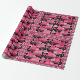 Papel De Regalo Patos Negros en un tejido rosa