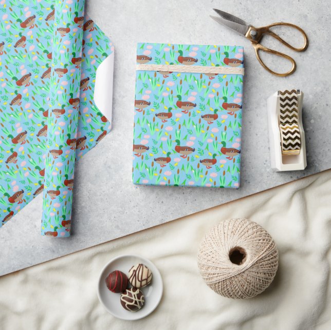 Papel De Regalo Patos silbones en un estampado de pantano (Artesanía)