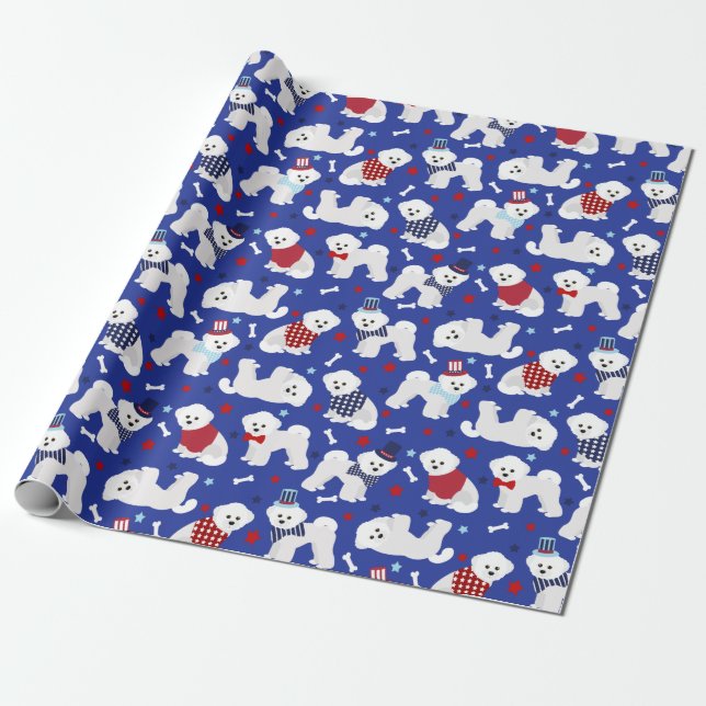 Papel De Regalo Patriotic Bichon Frise (Desenrollado)