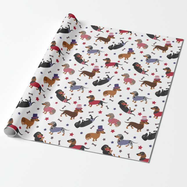 Papel De Regalo Patriotic Dachshund (Desenrollado)