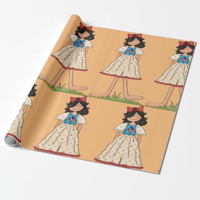 Papel De Regalo Patriotic Rag Doll Chica Americana Folk (Desenrollado)
