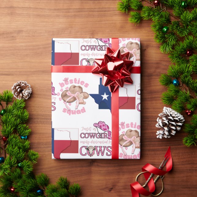 Papel De Regalo Patriotic TEXAS COWGIRL Besties Coquette (Regalo de vacaciones)