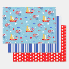 Papel de Regalo Patriótico de Perritos en Barcos S