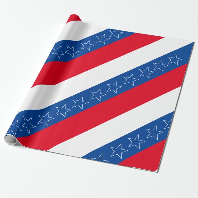 Papel De Regalo Patriótico estadounidense rojo, blanco y azul (Desenrollado)