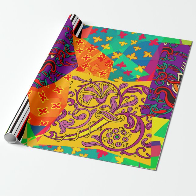 Papel De Regalo Patrocinio festivo en indio, turco, italiano, pobr (Desenrollado)