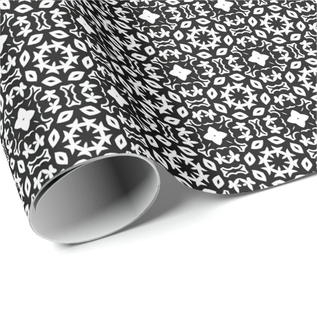 Papel De Regalo Patrón 2 de líneas de Mandala en blanco y negro (Esquina del rollo)