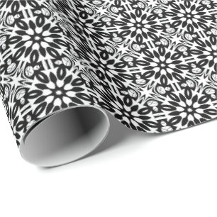 Papel De Regalo Patrón 3 de líneas de Mandala en blanco y negro