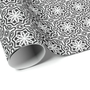 Papel De Regalo Patrón 4 de líneas de Mandala en blanco y negro