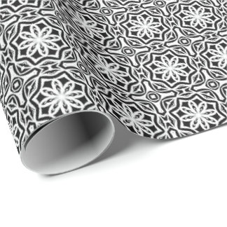Papel De Regalo Patrón 4 de líneas de Mandala en blanco y negro