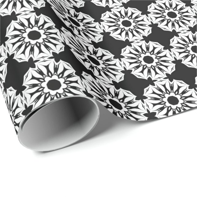Papel De Regalo Patrón 5 de líneas de Mandala en blanco y negro (Esquina del rollo)