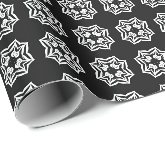 Papel De Regalo Patrón 8 de líneas de Mandala en blanco y negro (Esquina del rollo)