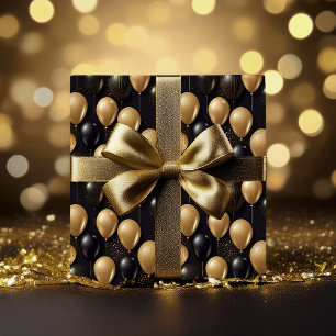 Papel De Regalo Patrón A025 de globos Purpurina de oro negro elega