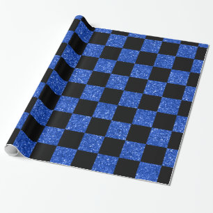Papel De Regalo Patrón a cuadros azul y negro purpurina