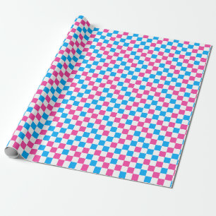 Papel De Regalo Patrón a cuadros rosa azul y blanco