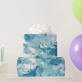 Papel De Regalo Patrón abstracto azul acuático del océano fluido b