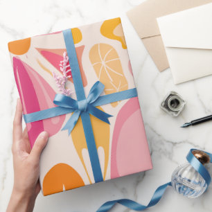 Papel De Regalo Patrón abstracto de crema de ráfaga naranja rosa p