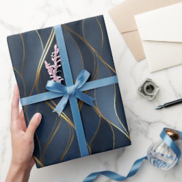 Papel De Regalo Patrón abstracto de curva dorada azul zafiro de lu