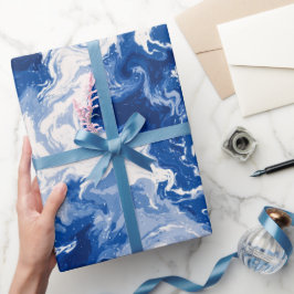 Papel De Regalo Patrón abstracto de flujo blanco azul profundo del