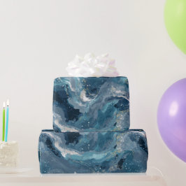 Papel De Regalo Patrón abstracto de flujo blanco azul profundo del