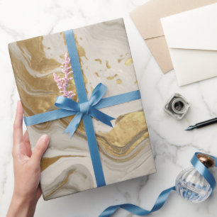 Papel De Regalo Patrón abstracto de mármol dorado blanco de lujo e