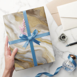 Papel De Regalo Patrón abstracto de mármol dorado blanco de lujo e