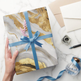 Papel De Regalo Patrón abstracto de mármol dorado blanco de lujo e