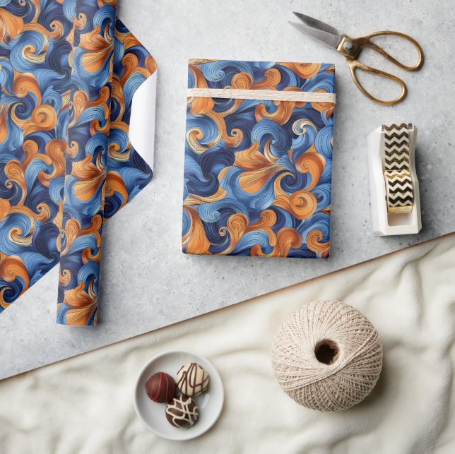 Papel De Regalo Patrón abstracto de negrita en azul profundo (Artesanía)