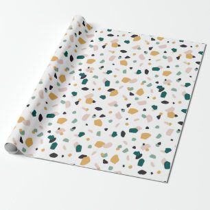 Papel De Regalo Patrón abstracto de terrazzo verde naranja rosa ne