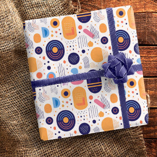 Papel De Regalo Patrón Abstracto Geométrico Retro #7 Índigo ID1067