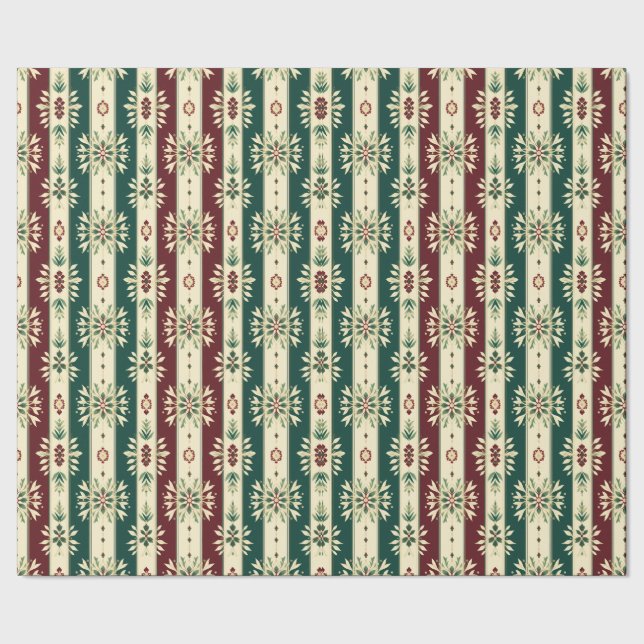Papel De Regalo Patrón abstracto rayado: burdeos, verde, marfil (Costura)