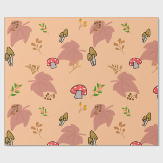 Papel De Regalo Patrón acogedor de hongo rojo y hojas de otoño